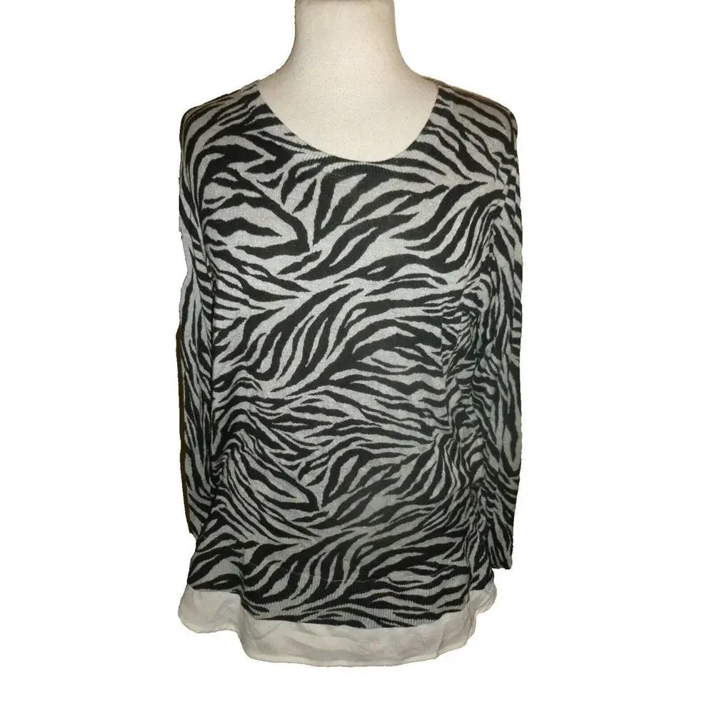 Calvin Klein Gray Black Pullover Tunic Sweater Women's‎ Viscosa Nylon M Medium